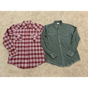 LOT Vintage Western Fashions 16.5/17 Permanant Press Plaid Pearl Snap Shirt G23